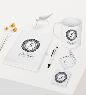 BK Gift Kişiye Özel Beyaz Defter Kalem Kupa Ayna Seti - 2
