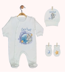 Pia Baby Gl 1939-01 İsme Özel Üçlü Tulum Set
