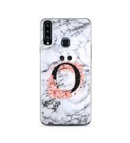 Mermer Çiçekli Harf Tasarım Süper Şeffaf Silikon Telefon Kılıfı Samsung A20s Ö-H