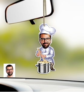 BK Gift Kişiye Özel Bay Aşçı Karikatürlü Ahşap Araba Dikiz Ayna Süsü (Çok Renkli)