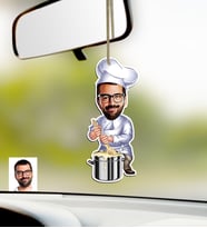 BK Gift Kişiye Özel Bay Aşçı Karikatürlü Ahşap Araba Dikiz Ayna Süsü (Çok Renkli)