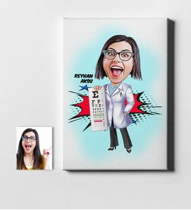BK Gift Kişiye Özel Bayan Göz Doktoru Karikatür Kanvas Tablo 50x70cm 1