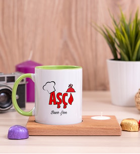 Aşçı Ahşap Altlıklı Mumlu Yeşil Kupa Bardak