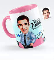 BK Gift Kişiye Özel Bay Polis Karikatürlü Pembe Kupa Bardak  1