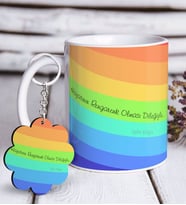 BK Gift Kişiye Özel Gökkuşağı Beyaz Kupa ve Anahtarlık Hediye Seti-2 (Model 1)