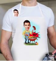 BK Gift Kişiye Özel Bay Mangalcı Karikatür Beyaz Mutfak Önlüğü  1