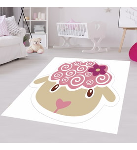Sevimli Hayvanlar Dijital Baskı Yıkanabilir Kaymaz Taban Çocuk Odası Halısı (Pembe)