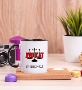 Avukat Ahşap Altlıklı Mumlu Siyah Kupa Bardak