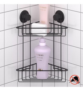 TEKNOTEL DELME VİDA MATKAP YOK! VAKUMLU İKİ KATLI BANYO KÖŞE RAFI MAT SİYAH DM257