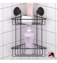 TEKNOTEL DELME VİDA MATKAP YOK! VAKUMLU İKİ KATLI BANYO KÖŞE RAFI MAT SİYAH DM257