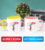 İkili Sevgiliye Sevgililer Günü Hediyesi 3 Kupa Bardak Sarı Pembe