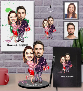 Kişiye Özel Sevgili Karikatürlü 5 li Hediye Seti Model 4