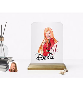 BK Gift Kişiye Özel Kadın Karikatürlü Ahşap Standlı Çerçeve-34 (Beyaz)