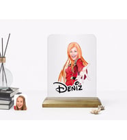 BK Gift Kişiye Özel Kadın Karikatürlü Ahşap Standlı Çerçeve-34 (Beyaz)