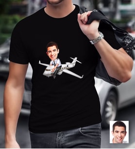 BK Gift Kişiye Özel Bay Kaptan Pilot Karikatürlü Siyah T-Shirt