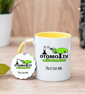 Otomotiv Mühendisi Sarı Kupa Bardak Ve Anahtarlık Set