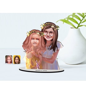 BK Gift Kişiye Özel Kız Kardeşler Karikatürlü Ahşap Biblo Model-4 (Beyaz)