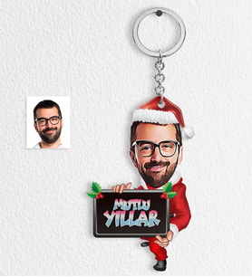 BK Gift Kişiye Özel Yılbaşı Temalı Bay Karikatürlü Ahşap Anahtarlık - 1