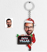 BK Gift Kişiye Özel Yılbaşı Temalı Bay Karikatürlü Ahşap Anahtarlık - 1