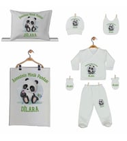 Pia Baby GL 2009 İsme Özel Pandalı Yastık Battaniye Zıbın Set