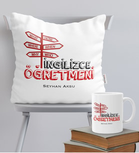 BK Gift Kişiye Özel İngilizce Öğretmeni Temalı Yastık Kupa Seti - 9