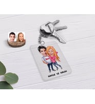 BK Gift Kişiye Özel Sevgililer Karikatürlü Şeffaf Pleksi Anahtarlık-5 (Beyaz)