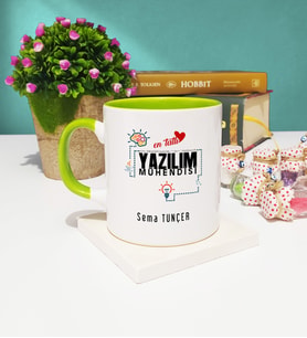 Mesajlı Yazılım Mühendisi Tasarımlı Kişiye Özel Hediye Yazılım Mühendisi Kupa Bardak Yeşil