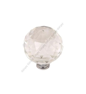 Küre Kristal Düğme Kulp Şeffaf Küre 30mm Krom (2 Adet) (Renksiz)