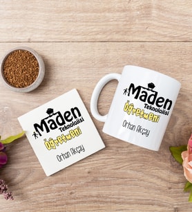 Maden Teknolojisi Öğretmeni Beyaz Kupa Bardak Ve Bardak Altlığı Seti