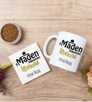 Maden Teknolojisi Öğretmeni Beyaz Kupa Bardak Ve Bardak Altlığı Seti