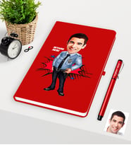 BK Gift Kişiye Özel Bay Polis Karikatürlü Kırmızı Defter Kalem Seti - 1