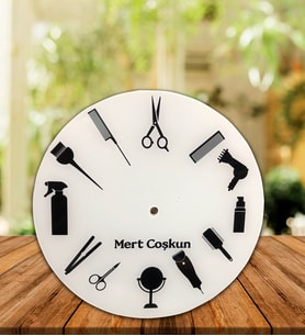 Kişiye Özel Baskılı Kuaför Berber 29 Cm Cam Duvar Saati