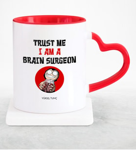 BK Gift Kişiye Özel Mesleki Beyin Cerrahı Kırmızı Kalpli Kupa Bardak  2