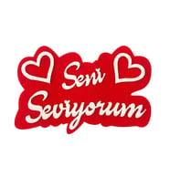 Keçeden 9 cm Seni Seviyorum Çift Kalpli Yazı 5 Adet