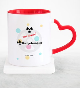 BK Gift Kişiye Özel Mesleki Radyoterapist Kırmızı Kalpli Kupa Bardak  1