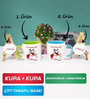 İkili Yeşil Mavi Sevgiliye Sevgililer Günü Hediyesi 10 Kupa Bardak Anahtarlık