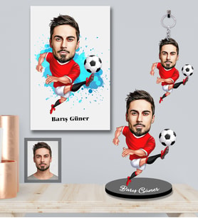Kişiye Özel Futbolcu Karikatürlü 3 lü Hediye Seti Bay-3