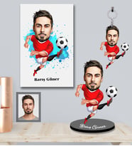 Kişiye Özel Futbolcu Karikatürlü 3 lü Hediye Seti Bay-3