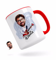 BK Gift Kişiye Özel Erkek Gitarist Karikatürlü Kırmızı Kupa Bardak-2