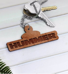 Hummer Logolu Ahşap Anahtarlık-1 (Beyaz)