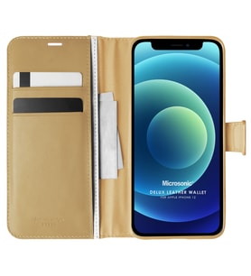 Microsonic Apple iPhone 12 Pro Max Kılıf Delux Leather Wallet Gold