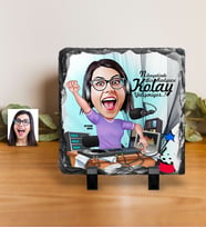 BK Gift Kişiye Özel Bayan Radyocu Karikatürlü Dekoratif Doğal Taş  1