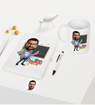 BK Gift Kişiye Özel Bay Kimya Öğretmeni Temalı Karikatürlü Beyaz Defter Kalem Kupa Seti - 1