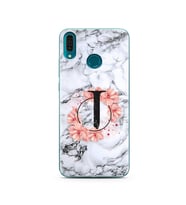 Mermer Çiçekli Harf Tasarım Süper Şeffaf Silikon Telefon Kılıfı Huawei Y9 2019 J