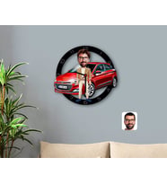 BK Gift Kişiye Özel Plakalı Erkek Hyundai i20 Karikatürlü Ahşap Duvar Saati-1 (Beyaz)