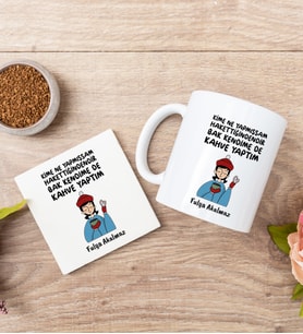 Bak Kendime De Kahve Yaptım Beyaz Kupa Bardak ve Anahtarlık Set