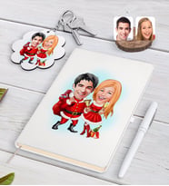 BK Gift Kişiye Özel Yeni Yıl Sevgililer Karikatürlü Beyaz Defter Kalem ve Anahtarlık Hediye Seti-3 (Model 1)