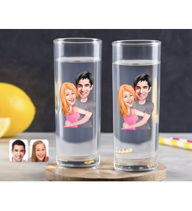 BK Gift Kişiye Özel Renkli Baskılı Sevgililer Karikatürlü İkili Vodka Bardağı-86 (Beyaz)