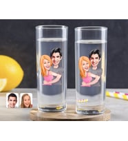 BK Gift Kişiye Özel Renkli Baskılı Sevgililer Karikatürlü İkili Vodka Bardağı-86 (Beyaz)