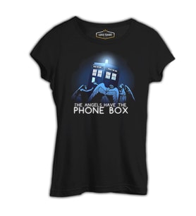 Doctor Who - Angels Have The Phone Box Siyah Kadın Tshirt
